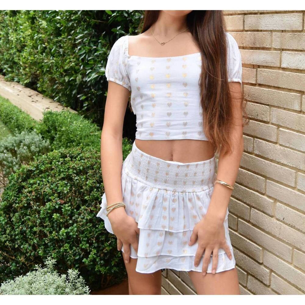 NEW THEME noa lurex heart tie back top in winter white